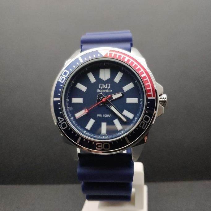 Q&Q Qq Superior Jam Tangan Pria Strap Karet Biru S374J302Y Original