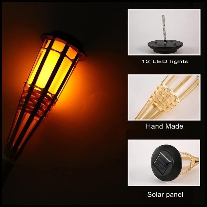 LAMPU OBOR API TENAGA SURYA LAMPU TAMAN SOLAR CELL TANCAP BULUH BAMBU
