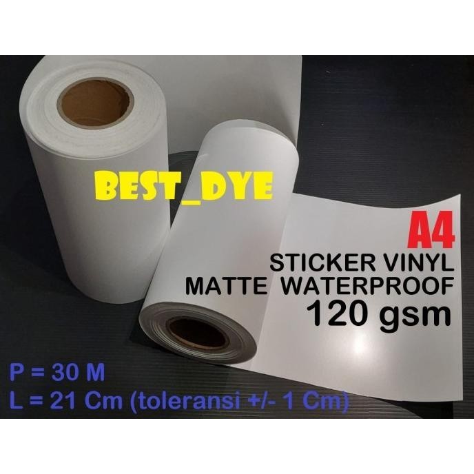 

Sticker Vinyl Inkjet Matte Waterproof 120 Gsm , A4= 21 Cm X 30 M, Roll