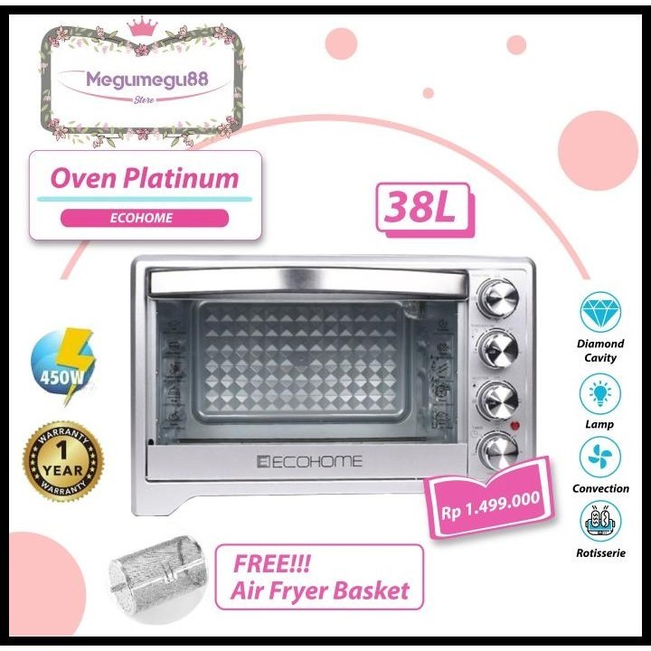 ECOHOME ELECTRIC OVEN PLATINUM EOP-888/LOW WATT/MULTIFUNGSI/OVEN 38L