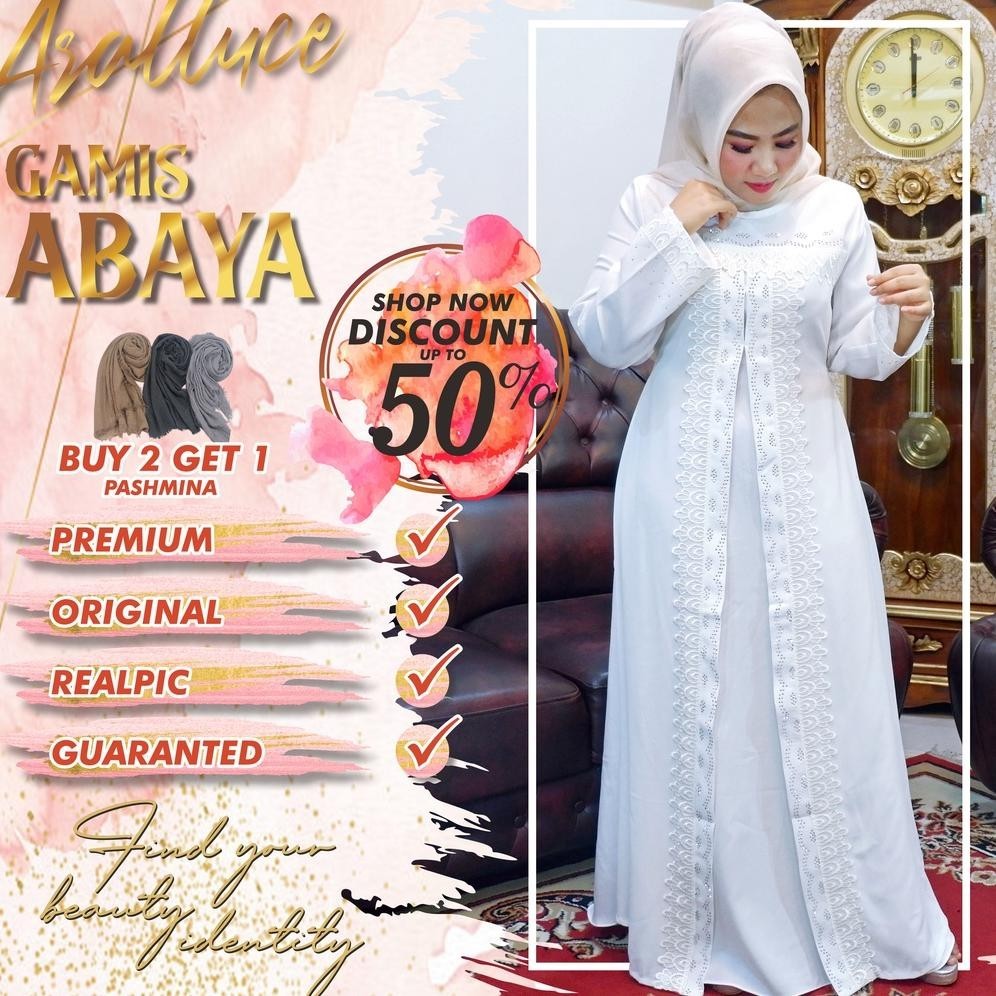 Gamis Abaya Remaja Aralluce Baju Dress Putih Muslim Kekinian Warna Putih Tuey Tui Modern Mewah Dan E