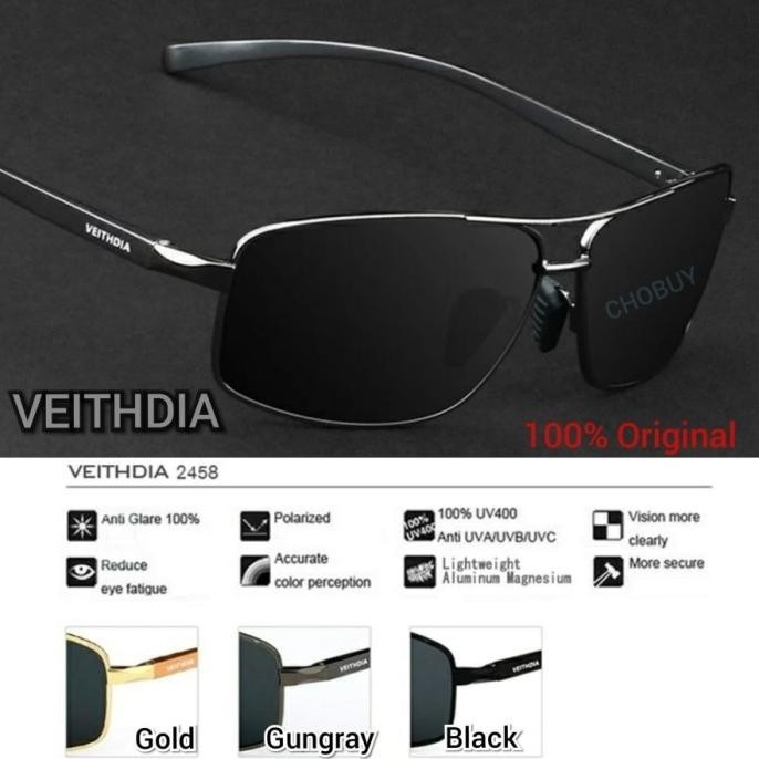 Kaca mata Cowok Pria Polarized Veithdia sport Anti UV 400 Polarized