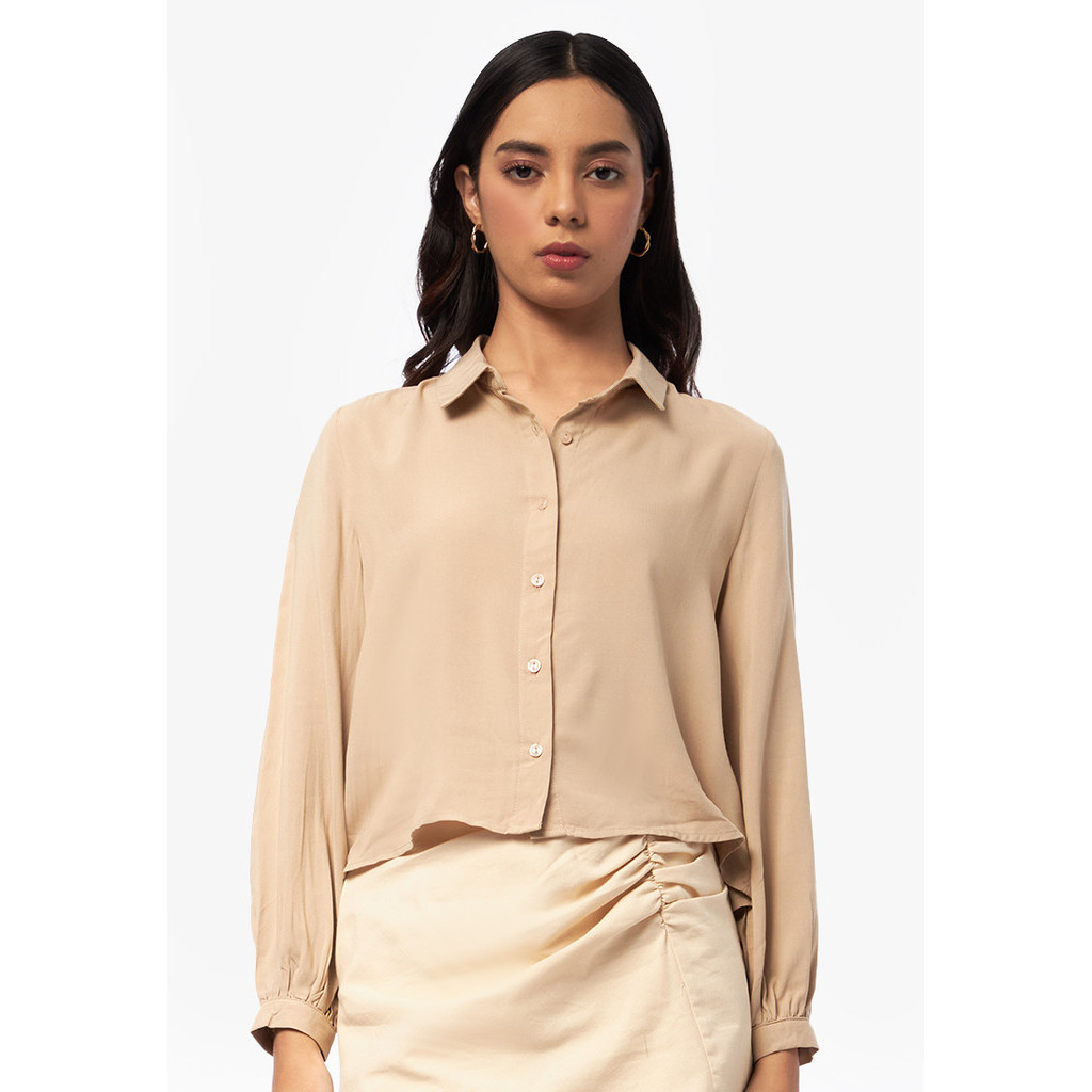 COLORBOX Balloon Sleeves Loose Shirt Beige
