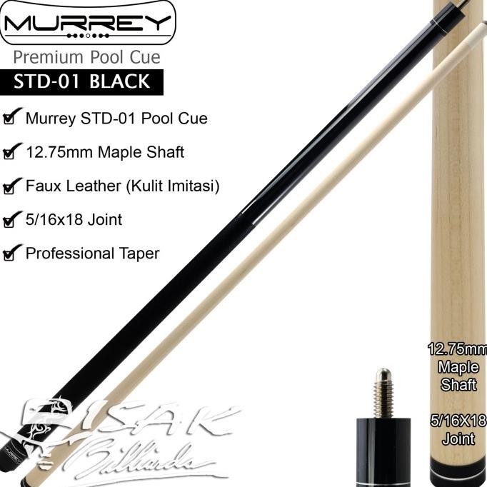 Murrey STD-1 - Maple Pool Billiard Cue Stick - Stik Biliar - Hitam