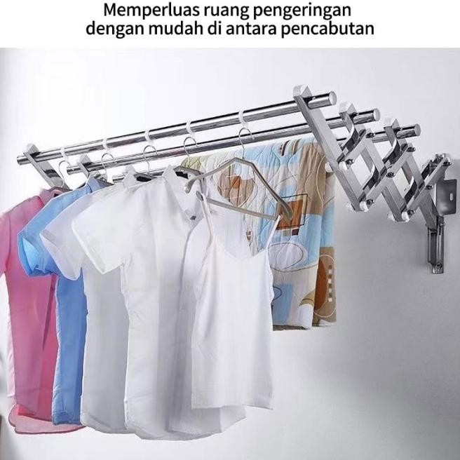 Jemuran Dinding Lipat Stainless Jemuran Baju Dinding 200Cm Jemuran Pakaian Dinding Vinositompulmall