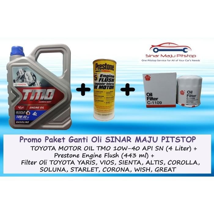 Paket Ganti Oli TOYOTA YARIS & VIOS - TMO 10W-40 & Flush & Filter Oli Import Premium