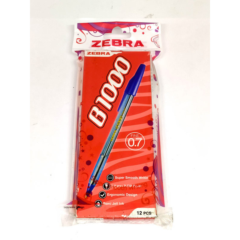 

Zebra Bolpoin Stick Pen B-1000 Warna Biru 12 Pcs