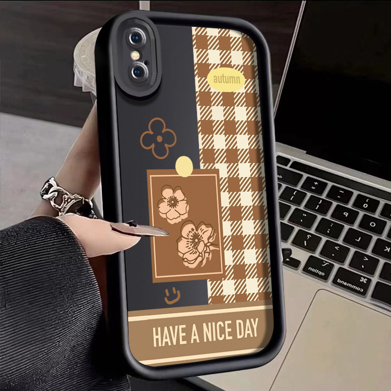 Casing Hp iPhone X Xr Xs Max Case Casing HP penutup lunak trendi Kesing ponsel pola kotak-kotak Soft