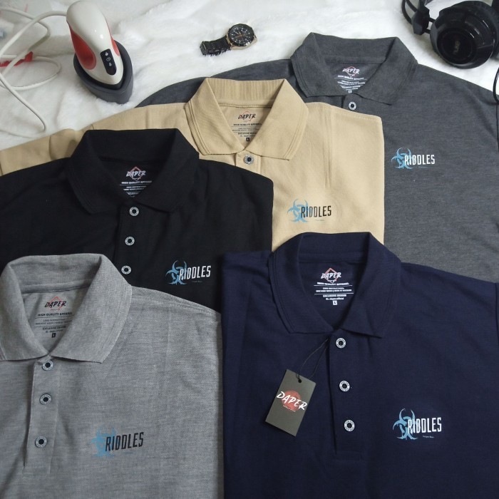 Kaos Kerah Pria Distro Polo Shirt Jumbo Big Size Motif Riddles