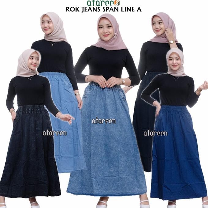 Rok Jeans Panjang Denim Rok Span Rok skrit Wanita Jumbo