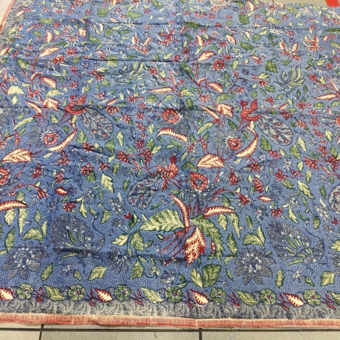 Kain Batik Doby Biru Laut Motif Tiga Negri Lawasan Bahan Timbul