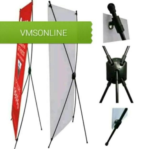 DCF RANGKA X BANNER TIANG BENNER ( BESI HITAM ) UK 60x160 STAND STANDING DISPLAY PROMOSI IKLAN TOKO 