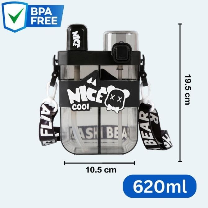 Botol Minum Sedotan 2 Sisi NICE COOL Dua Tempat Minum Dalam 1 Botol