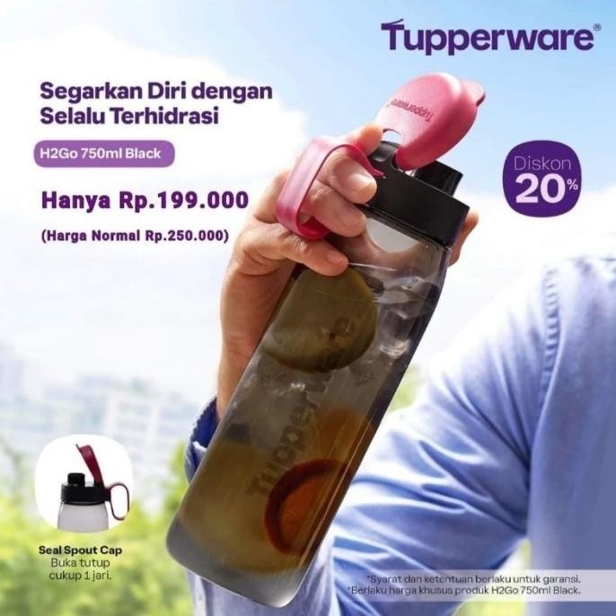 Botol minum tupperware h2go 750ml straw (1) h 2go