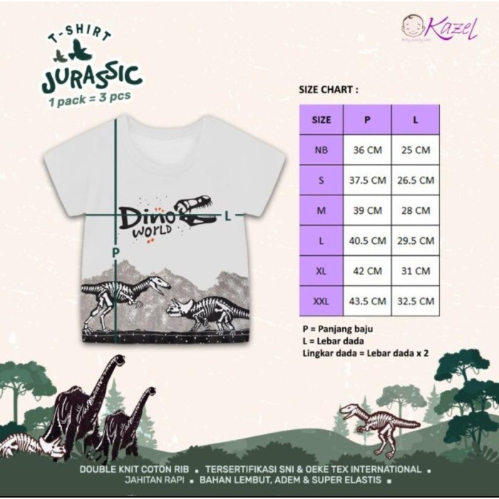 Aknam Kazel T-Shirt Boys Edition Baju Kaos Pendek Anak Cowok Isi 3/Pack