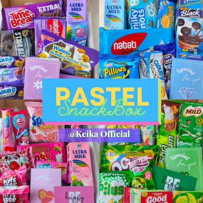 

PASTEL SNACK BOX | KADO JAJAN HAMPERS SNACKBOX HADIAH WISUDA ULTAH CEWEK GIFT PINK UNGU HIJAU BIRU KADO VALENTINE HAMPERS VALENTINE TERLARIS