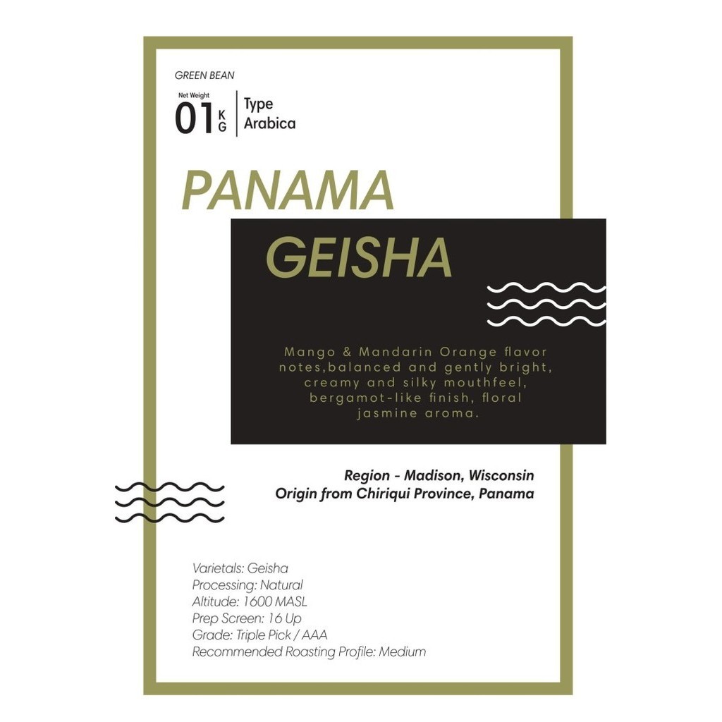 

Ready Green Bean Arabica Panama Geisha "Natural" 1Kg Biji Kopi Mentah
