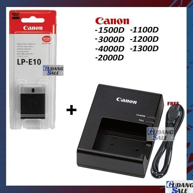 [BARU] [NEW] Battery & Charger Canon EOS 1100D 1200D 4000D 1300D 1500D 2000D LP-E10 Baterai Cadangan