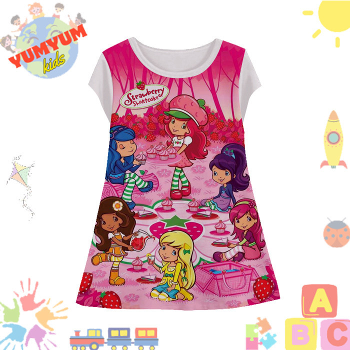 Dress Anak Perempuan Strawberry Shortcake v1 Tunik Anak Wanita Film Animasi Kartun Strawberry Shortc
