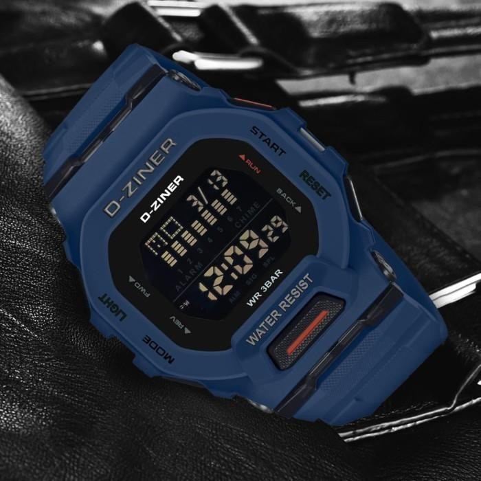 Jam Tangan Pria Mewah D-Ziner 8312 Tali Rubber Abu Orange Digital Ori