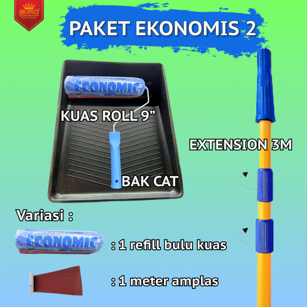 Paket Ekonos 2 Alat Cat Tongkat Kuas Roll Dan Bak Cat Kuas Roll Bak Cat Extension