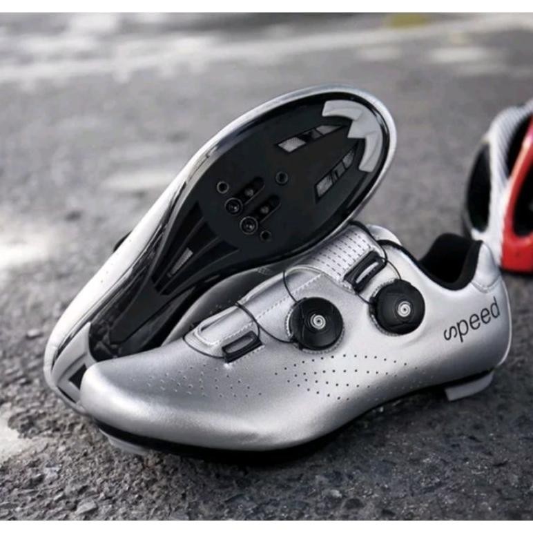 Premium Speed Sepatu Multi Cleat MTB Roadbike Bicycle Shoes Cleat Sepatu Gowes Cleat Silver