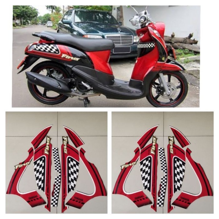Stiker Striping Motor Yamaha Fino Karbu 2012 Hitam Merah Original