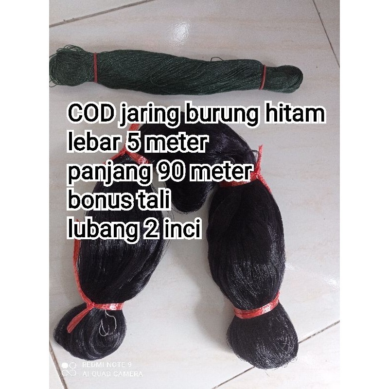 Jaring Burung Hitam Tinggi 5 Meter Panjang 90 Meter Bonus Tali Lubang 2 Jari Untuk Burung Emprit,