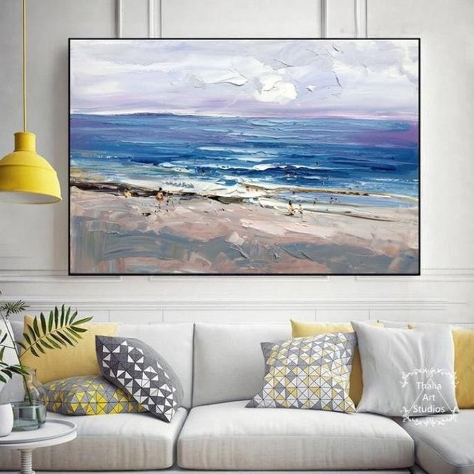 lukisan kanvas abstrak laut biruu BS01