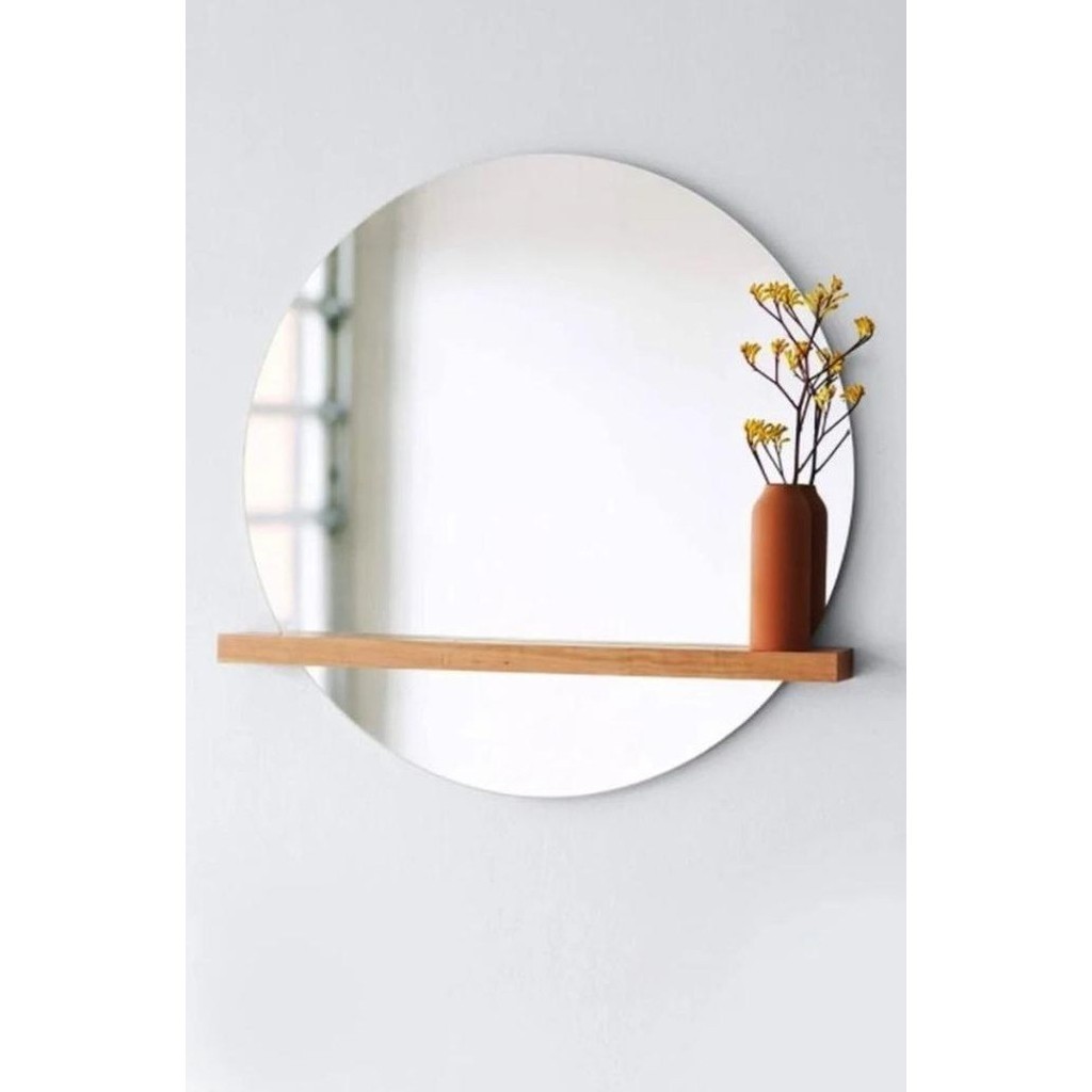 |NEWSALE| Cermin Bulat Tatakan Kayu Aesthetic Tempel Dinding Cermin HT