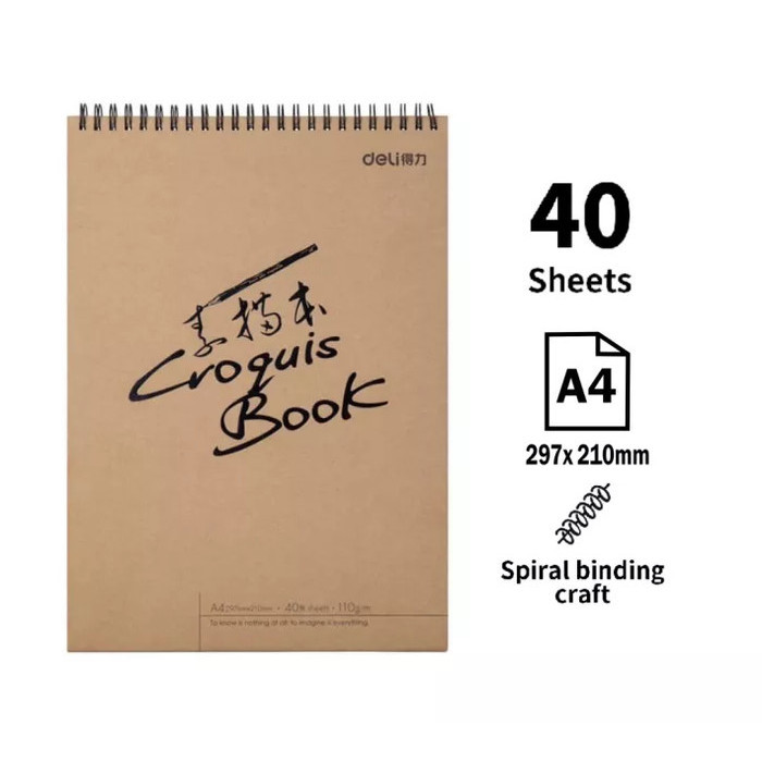 

BUKU GAMBAR SKETSA A4 SKECTH BOOK RING ATAS 110 GSM DELI 73357 40 LBR