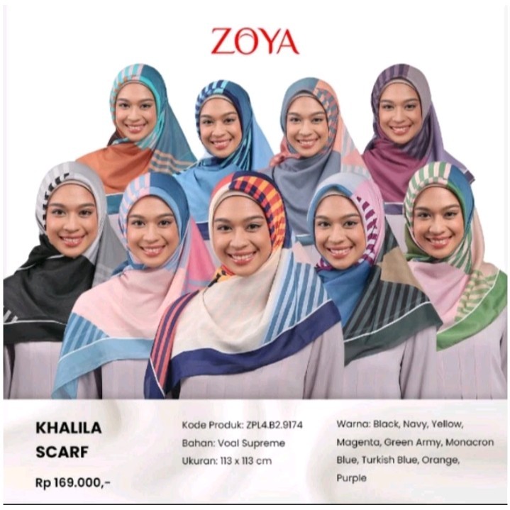 Zoya Segi Empat Full Motif Kerudung Hijab Jilbab Khalila Scarf