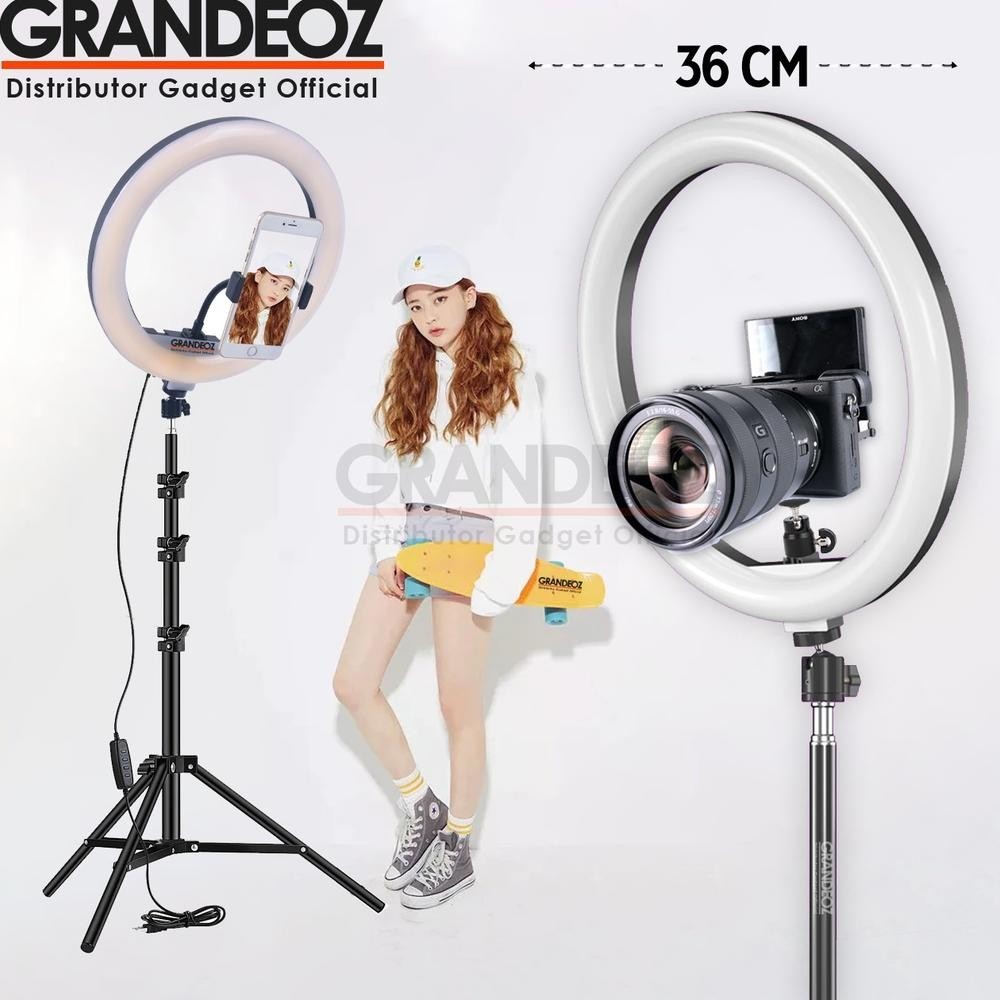 [TERBARU] PAKET RING LIGHT BESAR 46CM + TRIPOD 2M Lampu Rias Make Up Vlog Video Studio 36cm Holder K
