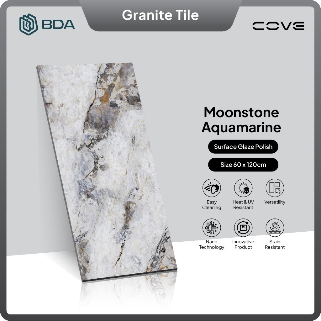 BDA Granite Tile 120X60 Keramik Granit Lantai Dinding Kamar Mandi Dekorasi Moonstone Aquamarine