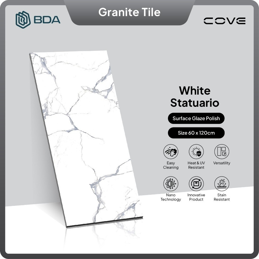 BDA Granite Tile Granit 120X60 Granit 60x120 Keramik Lantai Keramik Dinding White Statuario