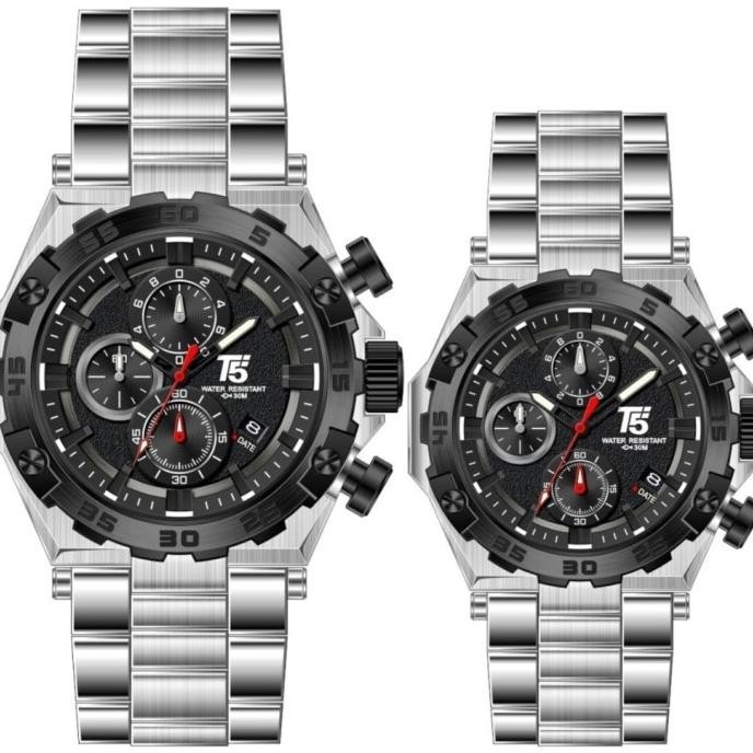 Jam Tangan Couple Original Chronograph T5 H 3847G Black Rosegold