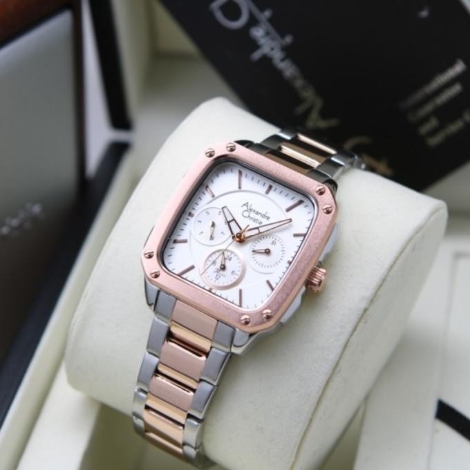 Jam Tangan Wanita Original Alexandre Christie AC2996 Silver Rosegold