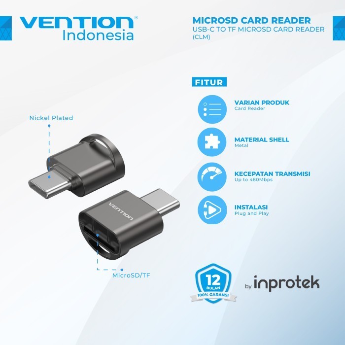 Vention Card Reader Microsd Usb Type-C Memory Card Reader