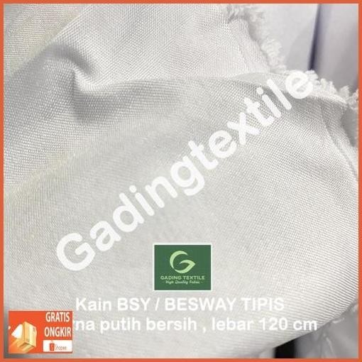 Promo ( Per Setengah Meter ) Kain Bsy Besway Tipis Polyester Putih Lebar 120 Cm Meteran Bahan Kerudu