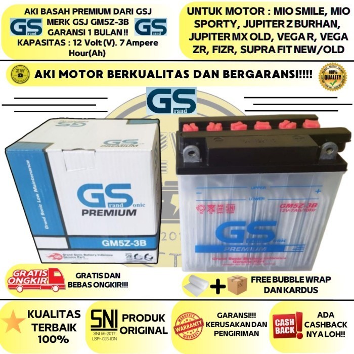 Aki Mio Smile,Vega Zr,Megapro Primus,Supra Fit Gs Gm5Z-3B Kit 7Ah