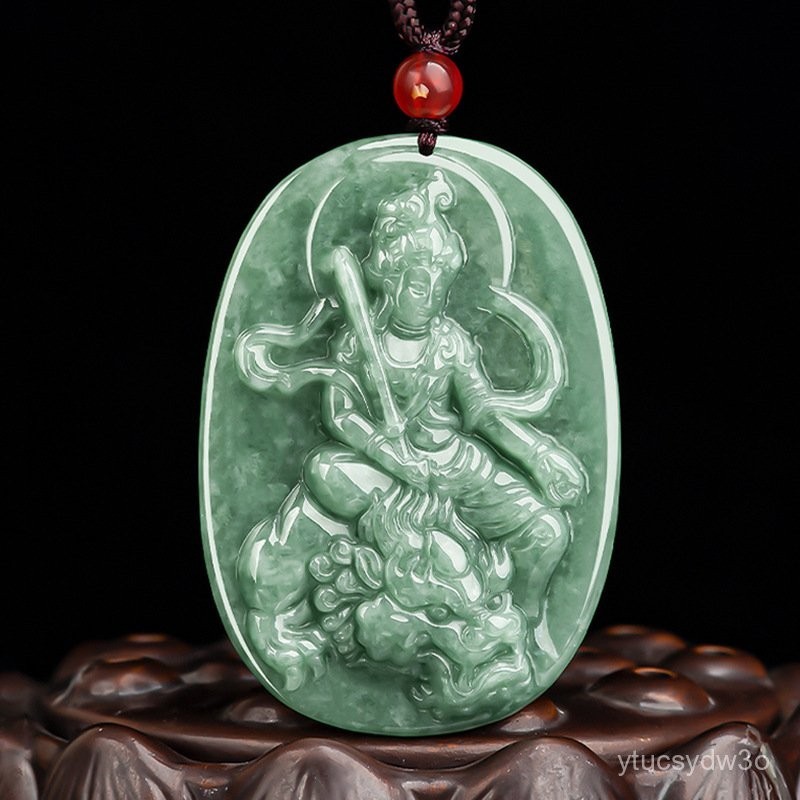 （ytucsydw3o）(Kirim Sertifikat）Barang Asli AlamiaLiontin Batu Giok Manshu Bodhisattva, Tanda Zodiak C