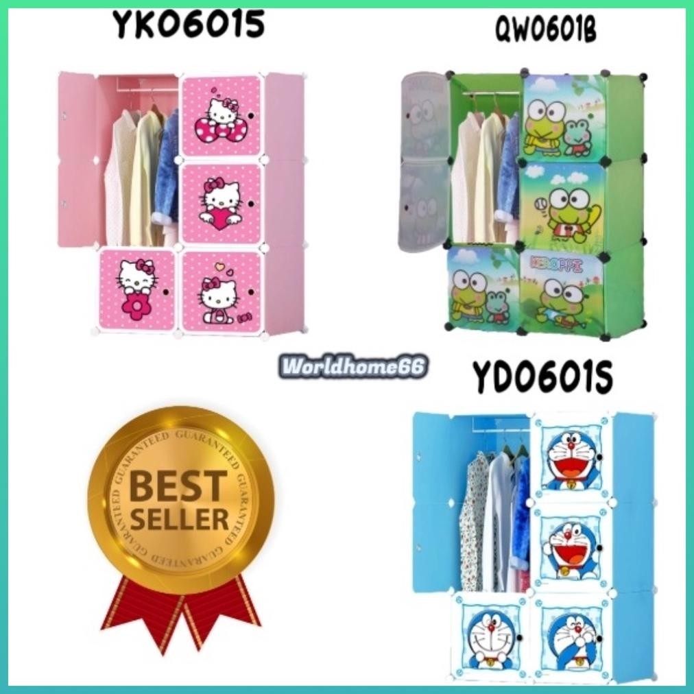 Turun Harga Lemari pakaian 6 pintu plastik lemari portable anak rak baju gantungan 6 pintu