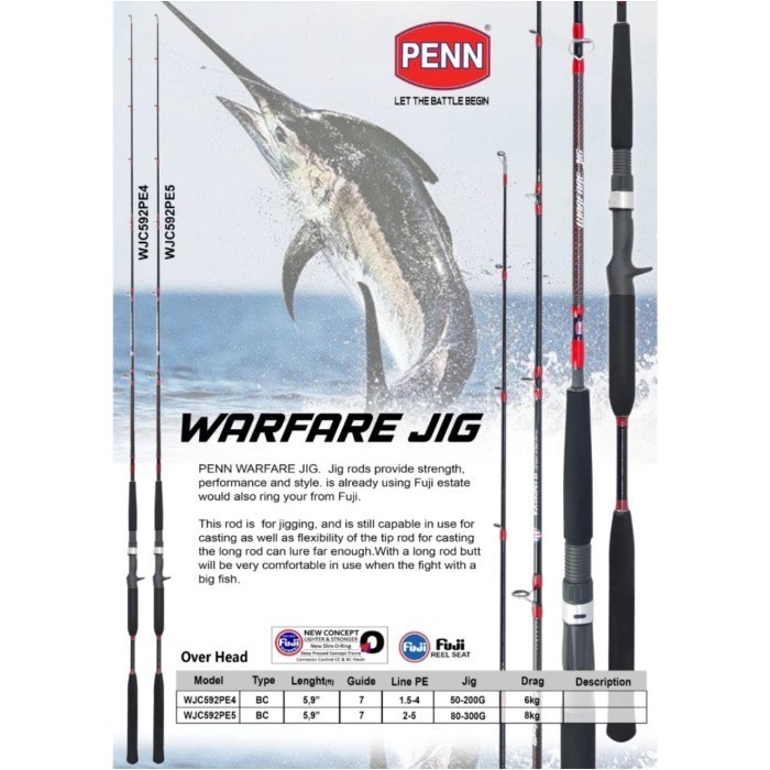 PENN WARFARE Joran Jigging Overhead Rod WJC 592 PE 1.5-4 / PE 2-5 - Joran OH Fuji