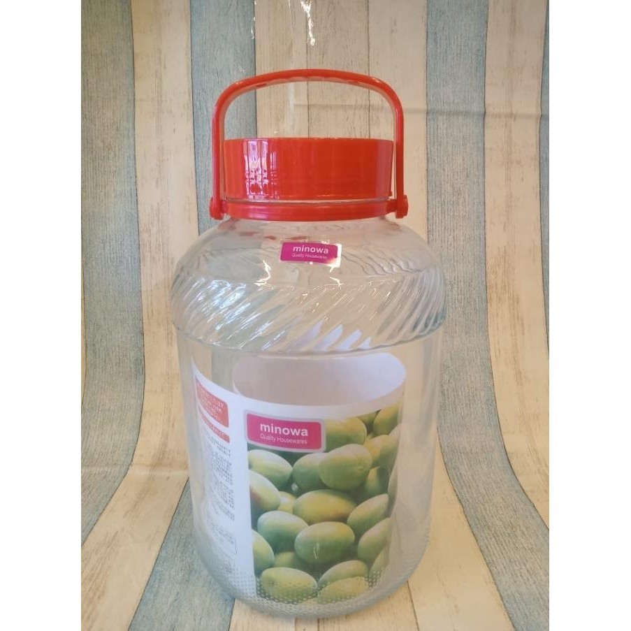 [Ready Stock] Minowa Toples Kaca 15 Liter Kedap Udara Tutup Merah Cakep ?