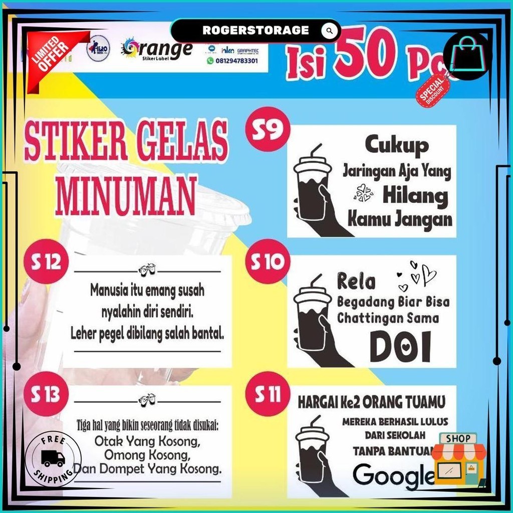 

Stiker Kata-Kata Buat Cup Minuman, Stiker Transparan, Stiker Cup Minuman Isi 50 Pcs Gratis Ongkir