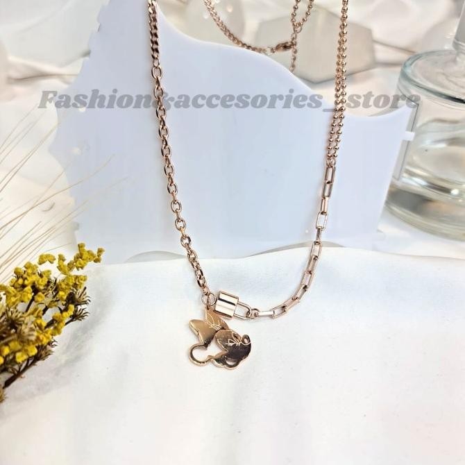 Kalung mickey gembok/kalung gembok mickey rantai variasi titanium impo