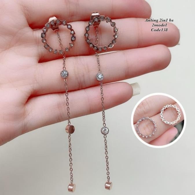 anting panjang anting pendek/anting titanium impor/anting 2in1