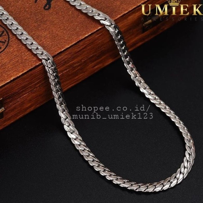 Kalung Pria Wanita Titanium Rantai Sisik Naga Sier Putih Perak