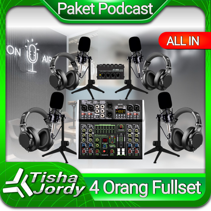 Paket Podcast 4 Orang 4 Mic, Stand, Soundcard Mixer