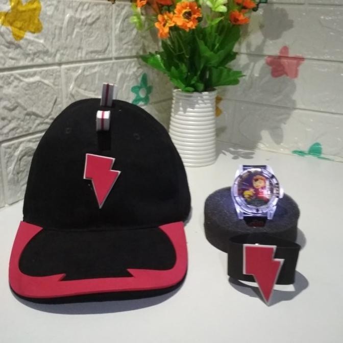 Topi boboiboy halilintar +jam tangan boboiboy murah